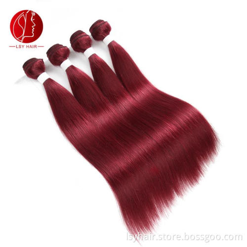 Ali Express Color 99J Brazilian Straight Human Hair Weave Bundle  With Ear to Ear 13*4 Frontal Online Sale Mago Hair Extensions
